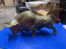 Vintage Brass Etched Fighting Charging Bull 12" X 5.5 Cow Bovine Figurine