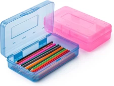 - Pencil Box, 2 Pack, Assorted Colors, Plastic Hard Pencil Case, School Supply C