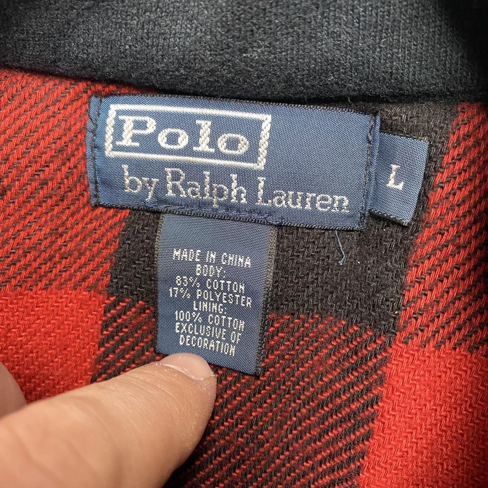 Polo Ralph Lauren Vest Mens Large Black Snap Front Puffer Buffalo Plaid Lined - Image 3 of 4