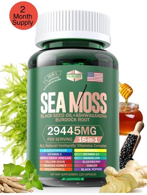 Sea Moss, Black Seed Oil, Ashwagandha, Turmeric, Ginger (16 in 1) 120 Capsules