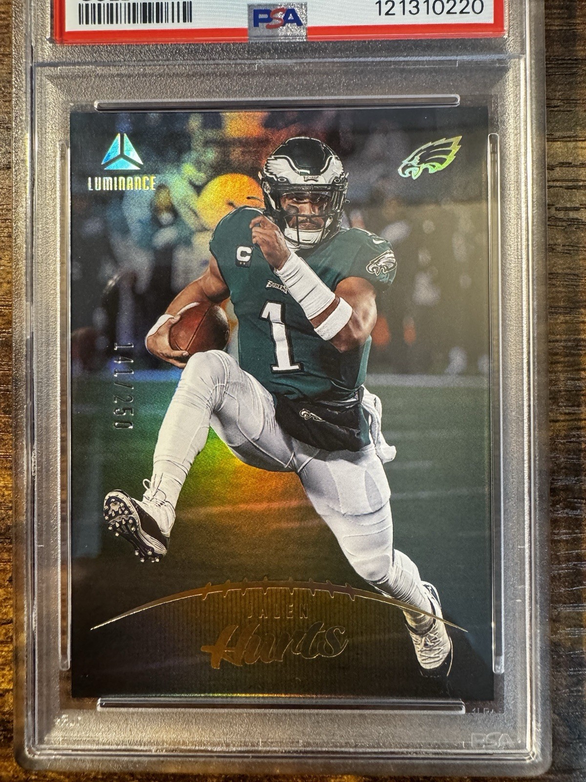 2023 Panini Luminance - Jalen Hurts #54 - Gold Parallel /250 - PSA 10 - Low POP view 2