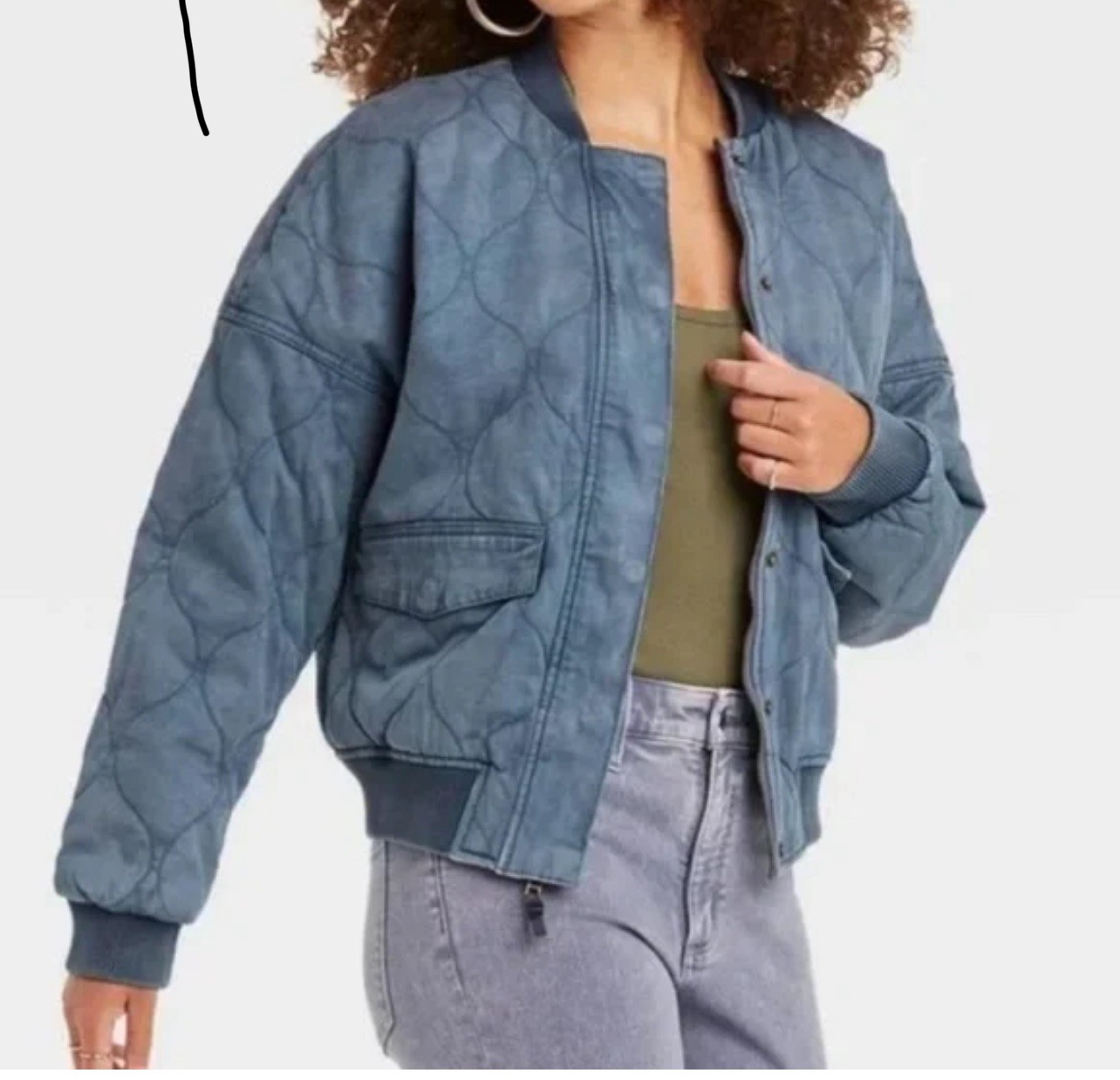 Universal Thread Quilted Bomber Jacket Blue Cotto… - image 2