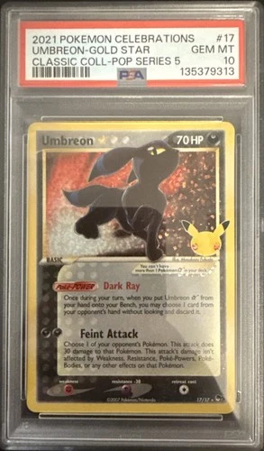 2021 POKEMON CELEBRATIONS CLASSIC COLL POP SERIES 5 #17 UMBREON GOLD STAR PSA 10