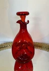Vintage Blenko Art Glass - Amberina Red Pinched Crackle Decanter With Stopper