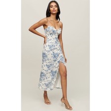 Reformation Courtney Dress Blue & White Floral Midi  Size 14