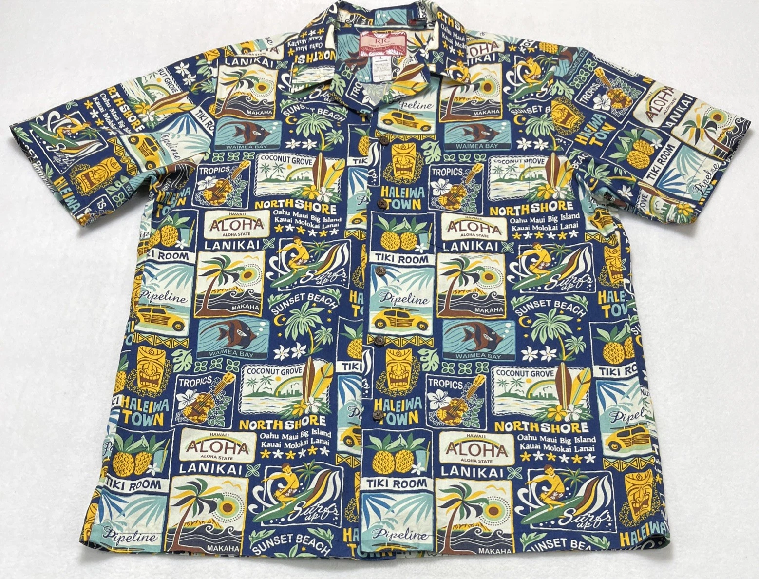 RJC Made In Hawaii North Shore Tiki Aloha Hawaiian Shirt Large