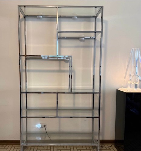 Vintage 1970's Milo Baughman Chrome and Glass Etagere