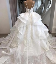 Ball Gown Lace White Wedding Dresses Spaghetti Straps Appliques Bridal Gowns