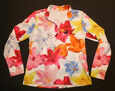 Tail women's multi-colored floral print stretch long-sleeved golf shirt Sz L