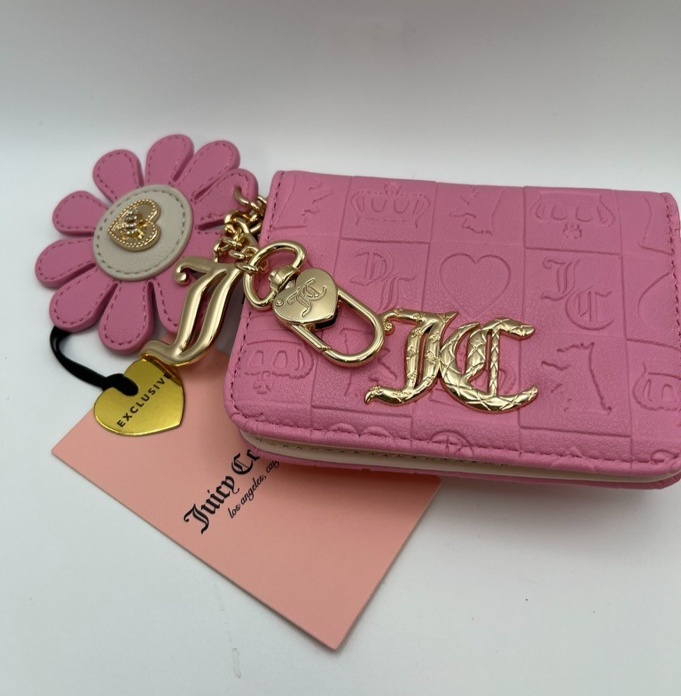 Juicy Couture Pretty Pop Cherry Blossom Pink Card Case/Wallet with Charms NWT