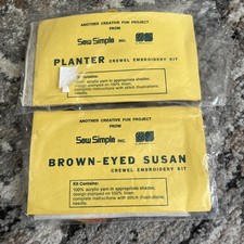 Lot 2 Vtg 1974 CREWEL EMBROIDERY KIT Planter Brown Eyed Susan Sew Simple