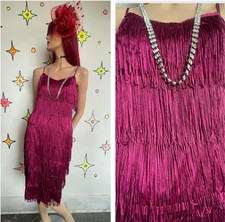 Raspberry Red Fringe Flapper Dress 20s Roaring Flapper or 60s Go-Go Mini M