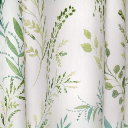 Fusion Fernworthy 100% Cotton Floral Leaf Eyelet Fully Lined Curtains Pair Green - Picture 2 of 6