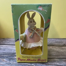 1991 Hartin Handmade Paper Mache Easter Bunny Rabbit Decor 4”