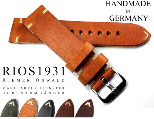 LEATHER STRAP 22mm RIOS1931 Vintage Retro Look Tough BAND Strap Germany 22/20