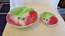 Ceramic Chip & Dip Bowl Set, Embossed Red and Green Vegetable Design