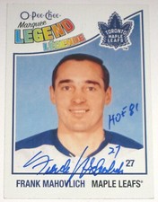FRANK MAHOVLICH SIGNED 10-11 O-PEE-CHEE MARQUEE LEGEND MAPLE LEAFS AUTO 