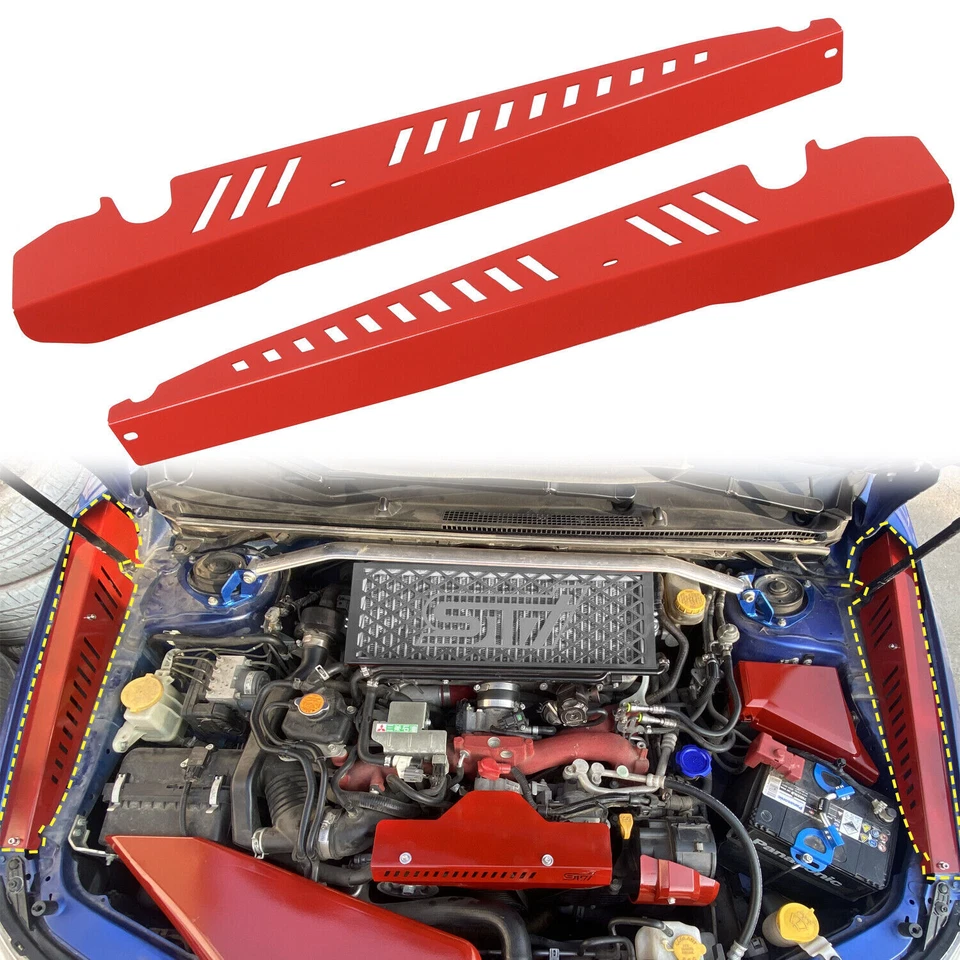 Red Performance Aluminum Fender Shrouds Kit for 2015-2021 Subaru WRX & STI 15-21 Foto 2 de 4
