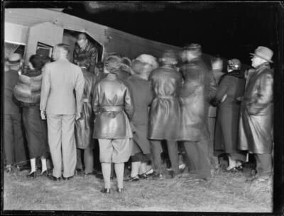 Charles Kingsford Smith exiting plane crowd to greet him NSW 1934 Old Photo