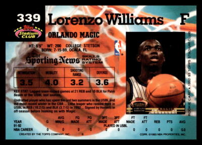 1992-93 Stadium Club #339 Lorenzo Williams Orlando Magic