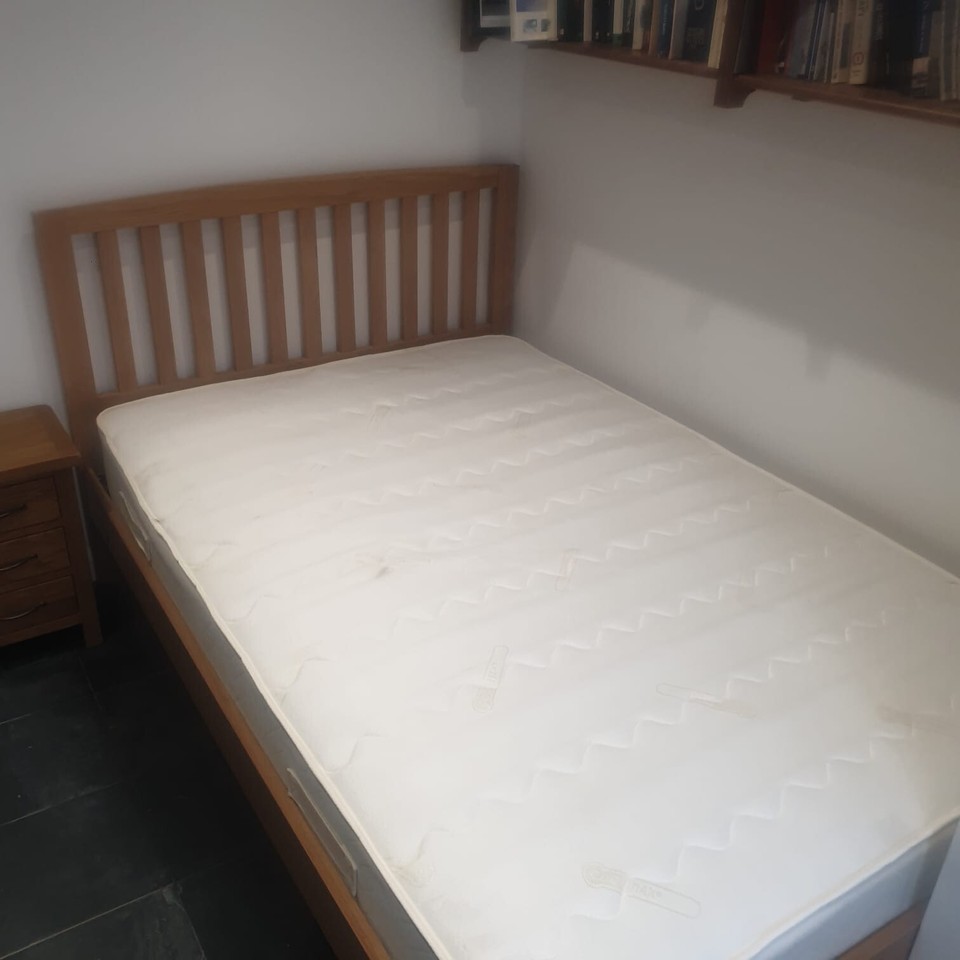 Solid Oak Double Bed Frame and Mattress 190 x 130 x 80 eBay