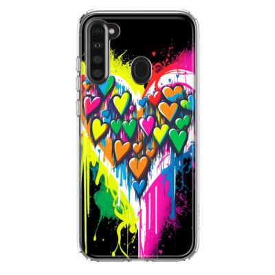 For Samsung Galaxy A21 Shockproof Case Rainbow Hearts Graffiti Art