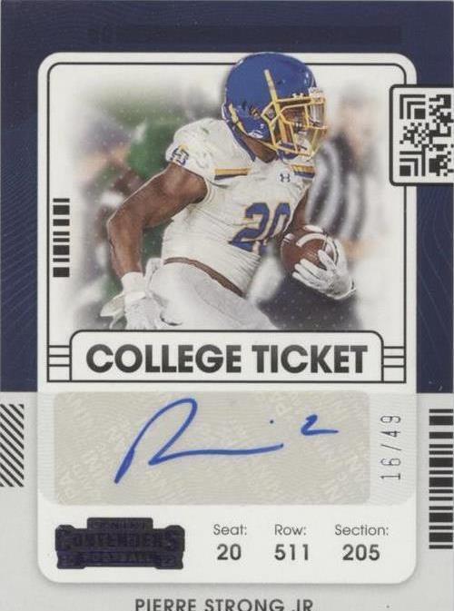 2022 Panini Chronicles Draft Picks Contenders College Ticket Pierre Strong Jr Purple /49 Auto RC #CCT-PSJ