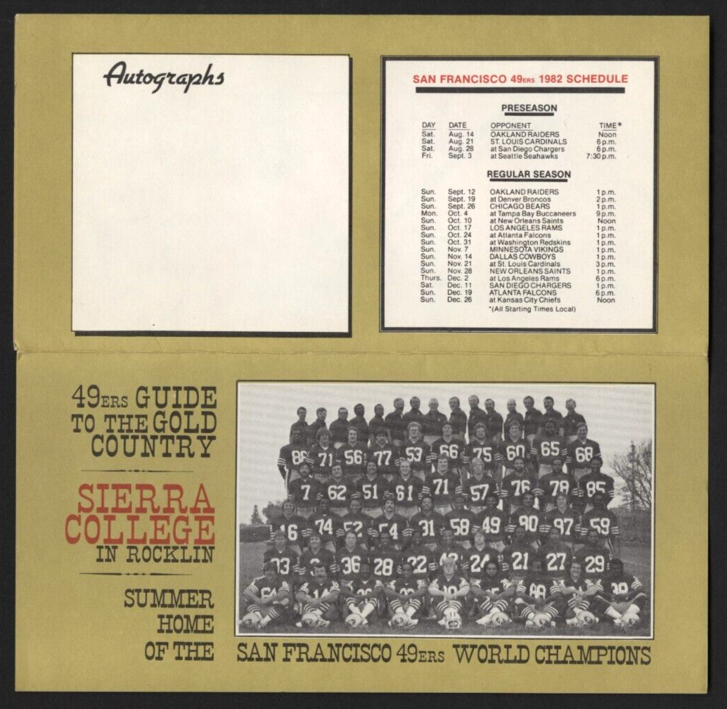 1981 SAN FRANCISCO 49ers Super Bowl Champions (6) Fold Schedule For 1982 Season