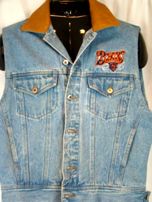 Pro Elite Chicago Bears Denim Vest Biker Vest M Medium Football Faux Leather