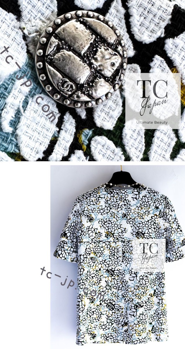 $5.4K CHANEL 15S White Floral Pattern Short Sleeve Zipper