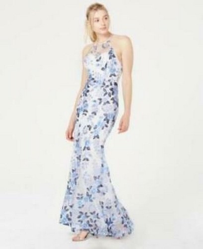 Sequin Hearts Juniors Embroidered Halter Gown, Size 1