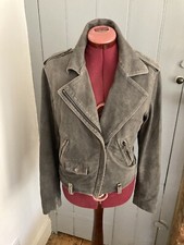 The Kooples Goat Leather Suede Biker Jacket, Charcoal Grey/black Size M Rrp £675