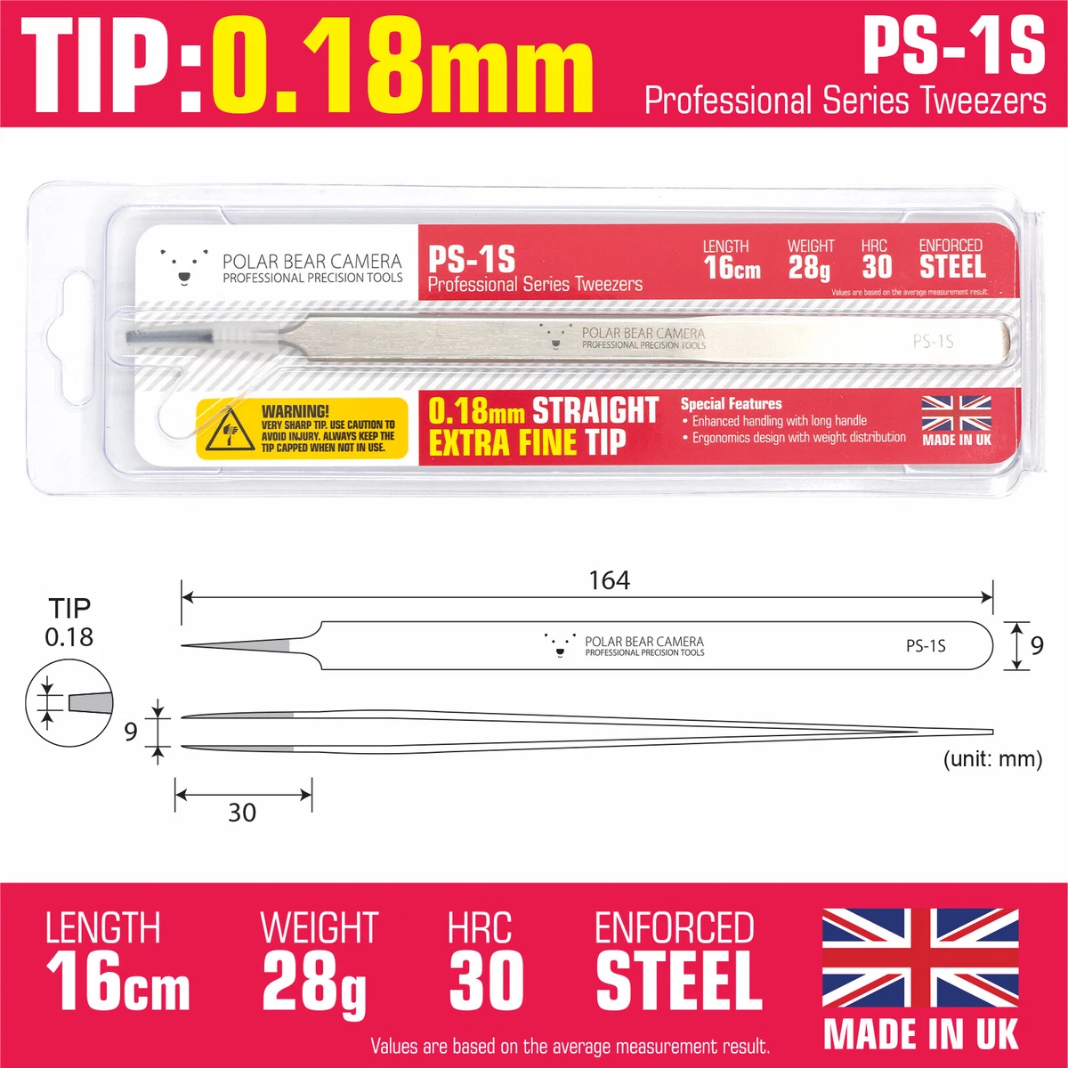 Straight Tip Tweezers Industrial Long MADE IN UK for Professional 