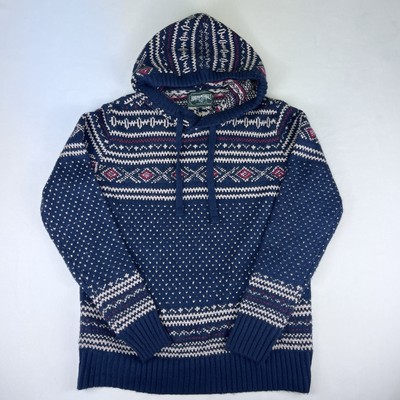 American Eagle Men s Size Medium Knit Sweater Hoodie Navy Blue Top Hooded Pocket