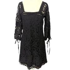 Solitaire by Ravi Khosla Black Crochet Lace Boho Witchy Dress - Small, NWT