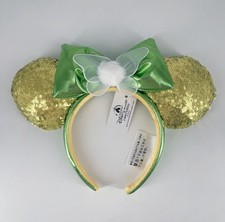 PETER PAN'S TINKER BELL Headband 2026 Green Sequins Exclusive Minnie Ears Disney