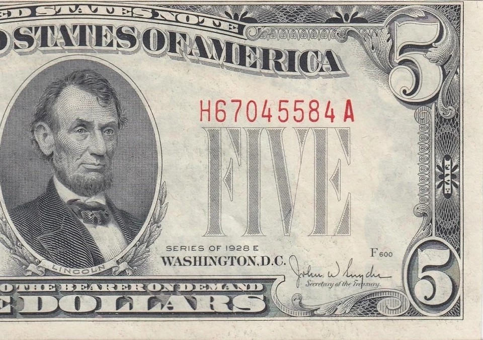 1928-E UNITED STATES NOTE FIVE DOLLARS $5 "H" (( aUNC )) - Image 2 of 4