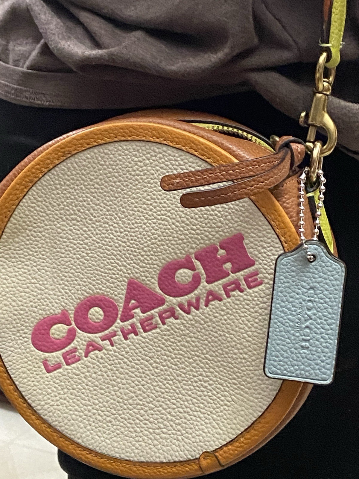 Coach Round Small Crossbody Bag Zip Closure Adjustable Strap Logo Charm