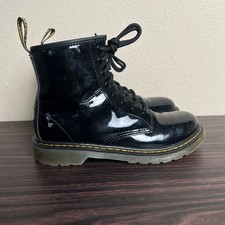 Dr Martens Boots Youth Size 4 Black 1460 J Reflective Leather Zip Lace Up Shiny