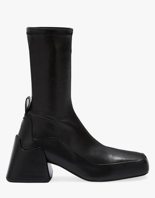 Jil Sander Black Block Heel Square Toe 45MM Leather Ankle Boots $1499 Minimalist