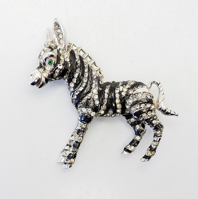 Vintage Brosche Brosche Zebra Ciner Kristalle Silberton