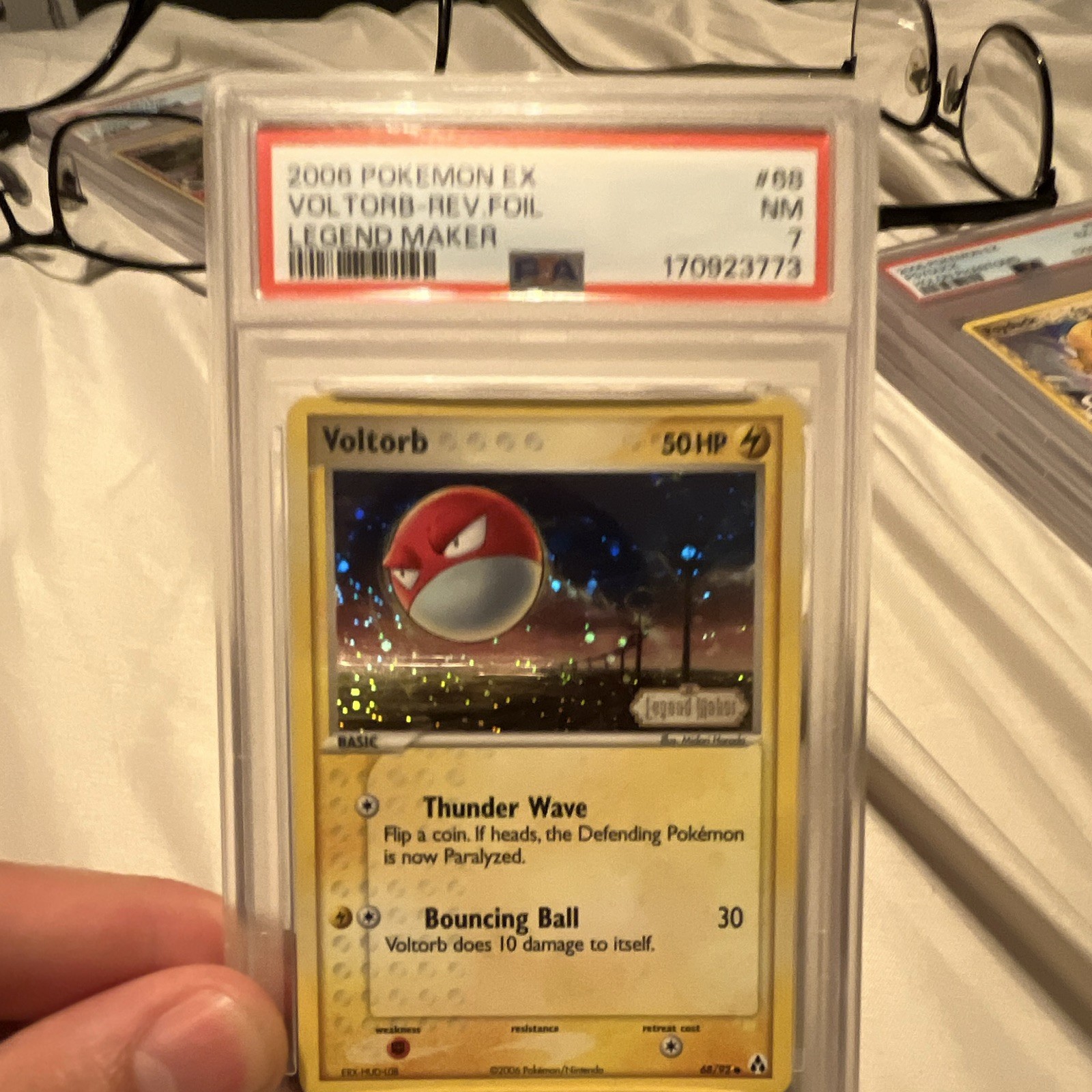 PSA 7 2006 Pokemon TCG EX Legend Maker Voltorb Reverse Holo 68/92 English