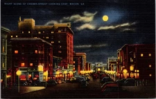 Cherry Street Macon Georgia Night Scene Linen Postcard Moonlight View