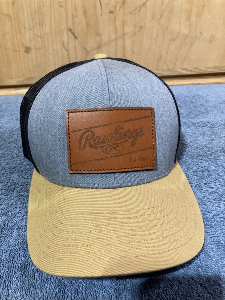 RAWLINGS Baseball Leather Patch Cap Hat Snap Back Mesh Pacific