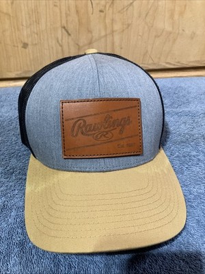 RAWLINGS Baseball Leather Patch Cap Hat Snap Back Mesh
