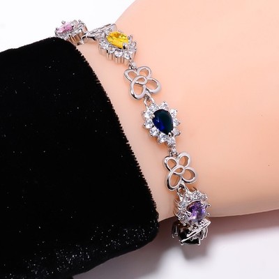 Multi Tourmaline, CZ 925 Sterling Silver Adjustable Bracelet 7-8'' B128941