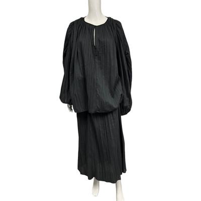 ROCHAS PARIS Black Pleated Crew Neck Puff Ballon Sleeve Blouse Top 48 US 12