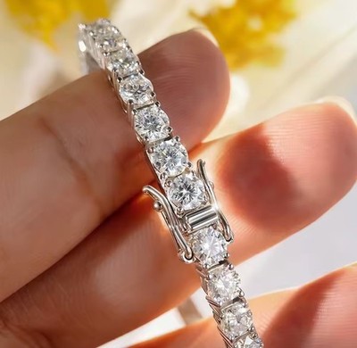 Diamond Tennis Bracelet, Moissanite Bracelet, Sterling Silver Bracelet, Dainty G