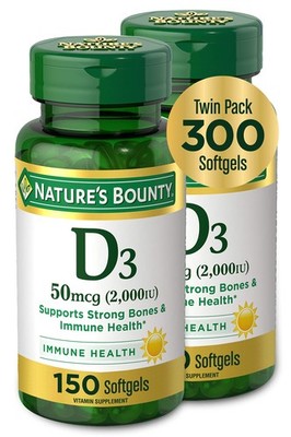 Nature's Bounty Vitamin D3, Supports Immune System and 150 Count (Pack of 2) 