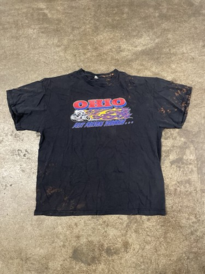 #ad Vintage Ohio Just Passing Through T Shirt XL Hot Rod Cars Skull Black Bleach $25.00
